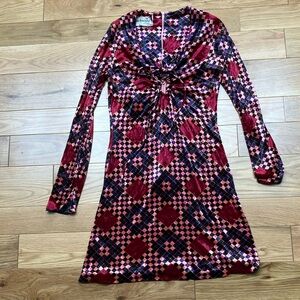 Vintage Young Edwardian Long Sleeve geometric velvet mini-Dress sz 13